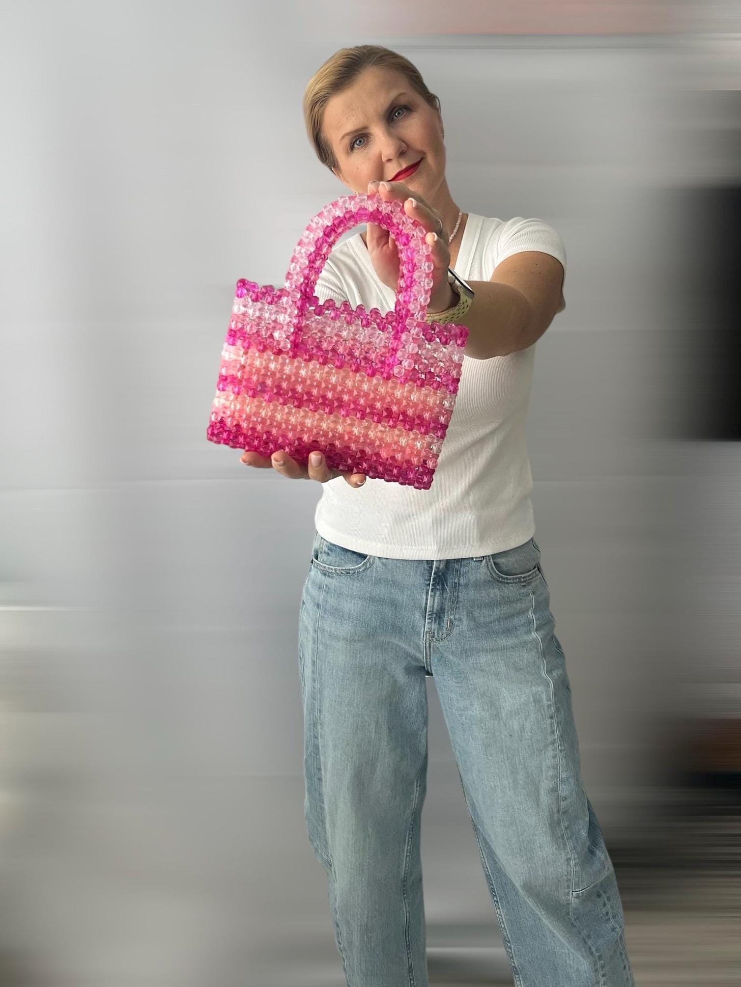 Acrylic Beaded Handwoven Handbag: Medium Summer Bag