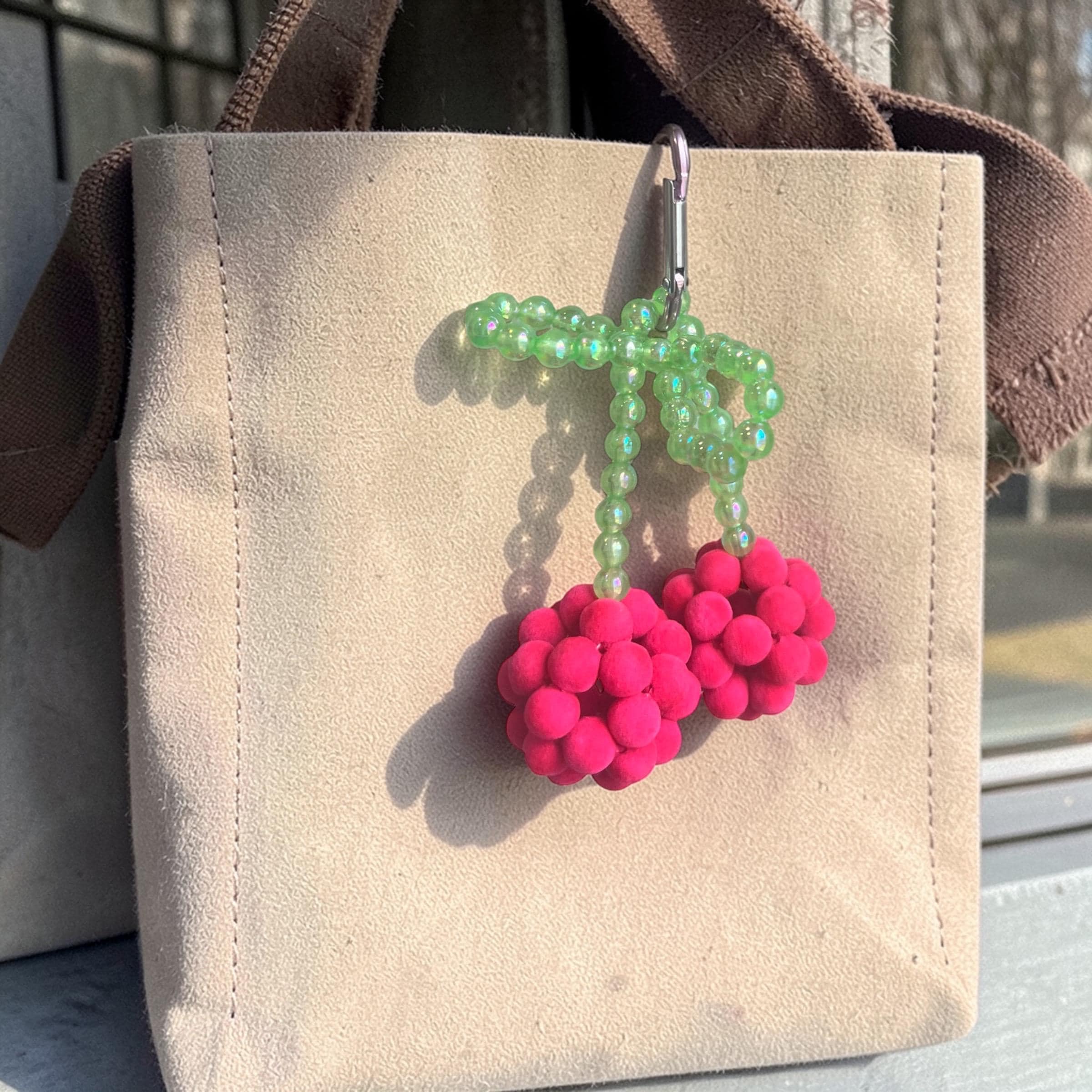 Summer Cherry Charm, Cute Beaded Keychain, Fun Bag Accessory