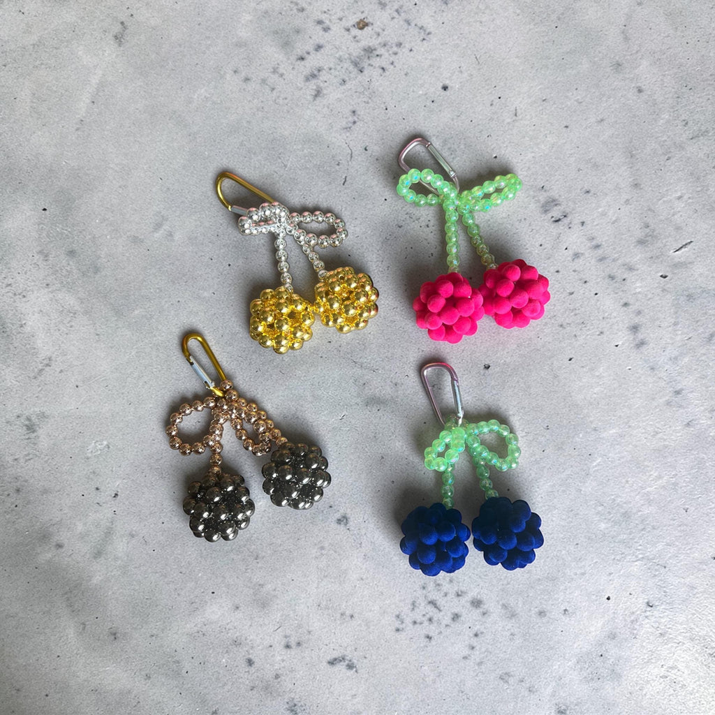 Summer Cherry Charm, Cute Beaded Keychain, Fun Bag Accessory