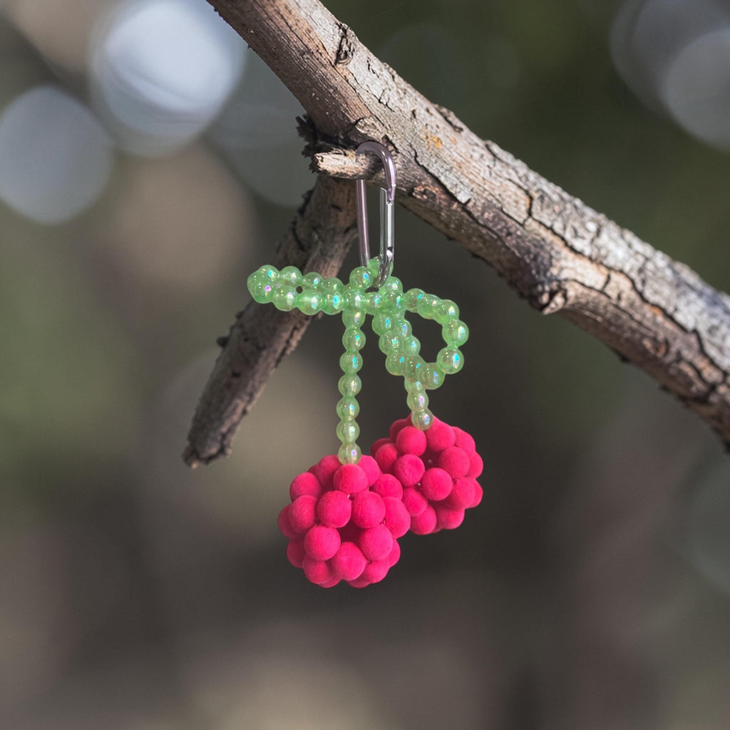 Summer Cherry Charm, Cute Beaded Keychain, Fun Bag Accessory