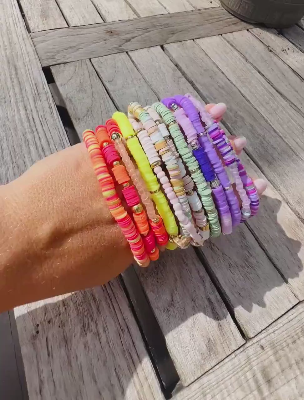 Polymer Clay Stacking Bracelets Set: Summer Elastic Beaded Jewelry
