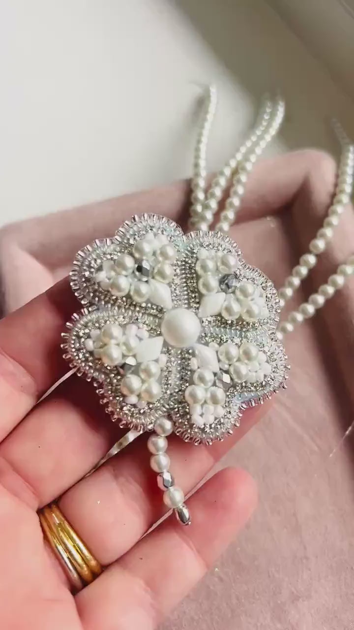 Freshwater Pearl Shamrock Pin: Lucky Crystal Brooch