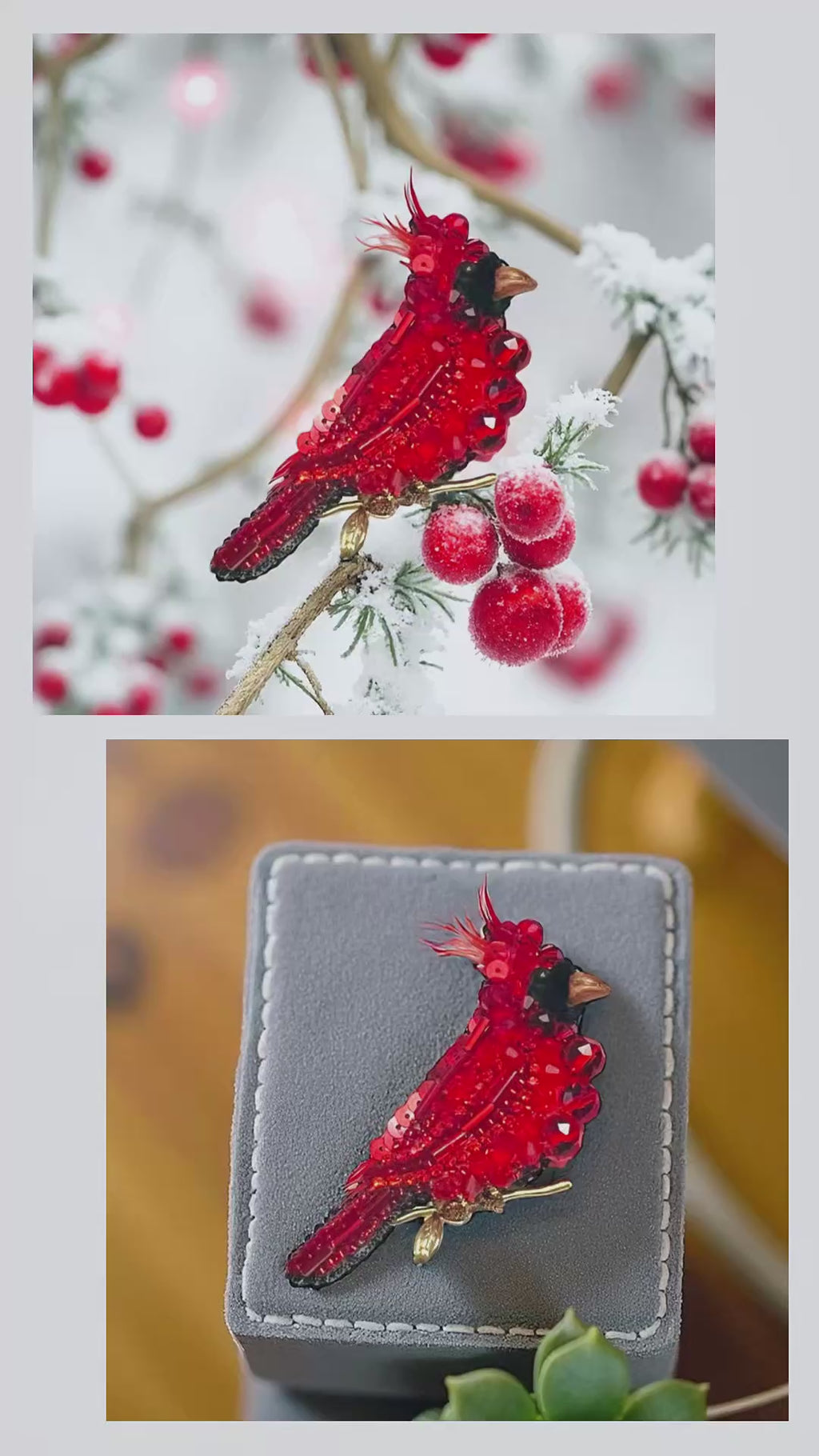Red Cardinal Bird Pin – Handcrafted Beaded Brooch