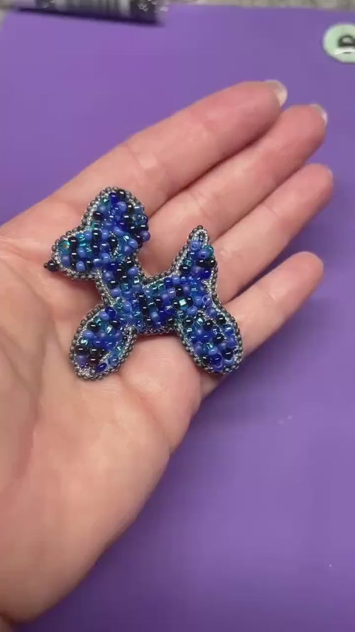 Beaded Balloon Dog Brooch: Czech Glass Crystal Pin