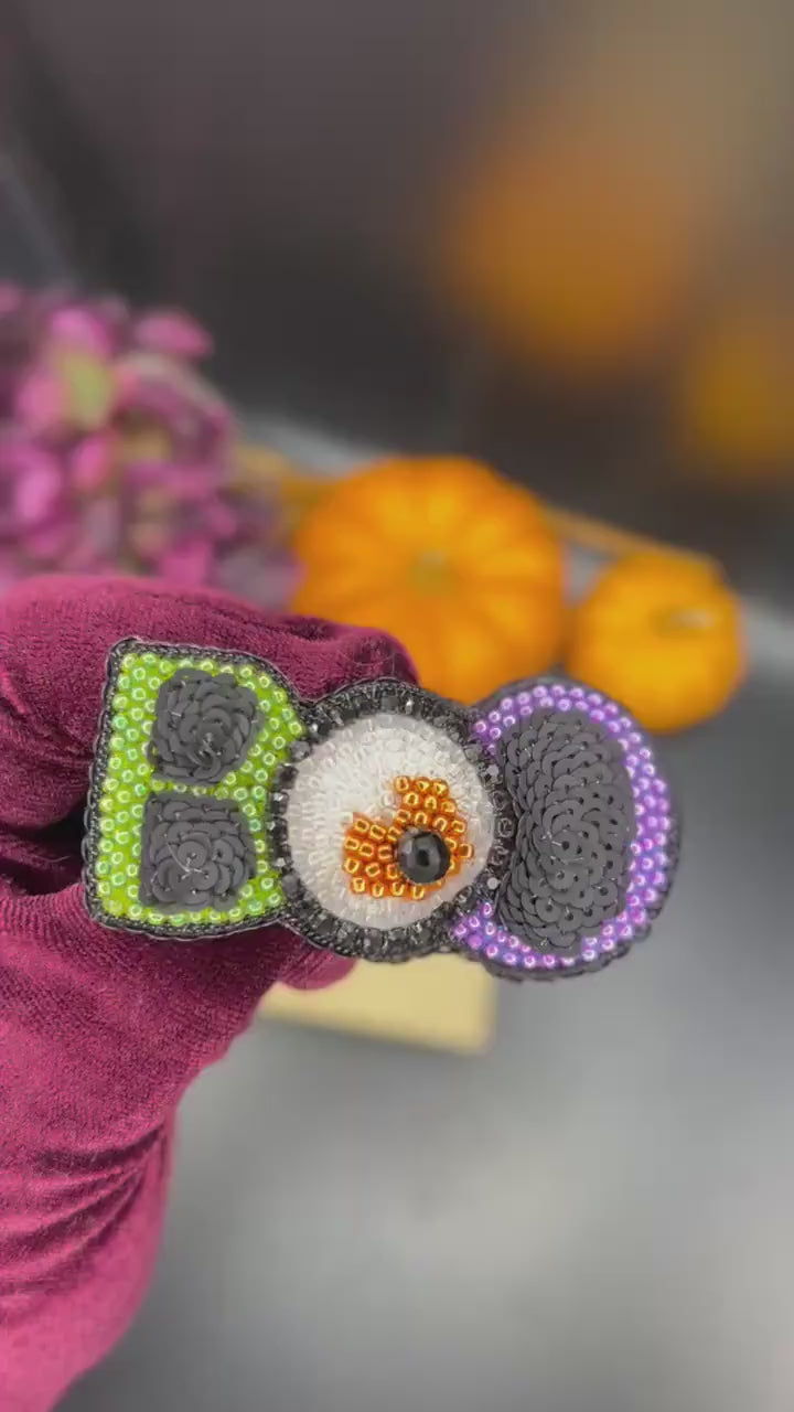 Halloween Boo Brooch: Beaded Sequin Pin, Funny Costume Accessory