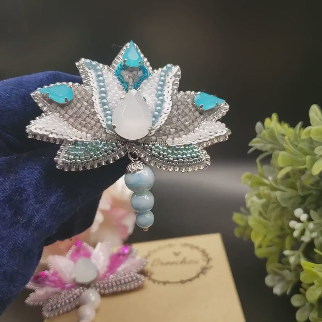 Beaded Lotus Brooch: water lily pin