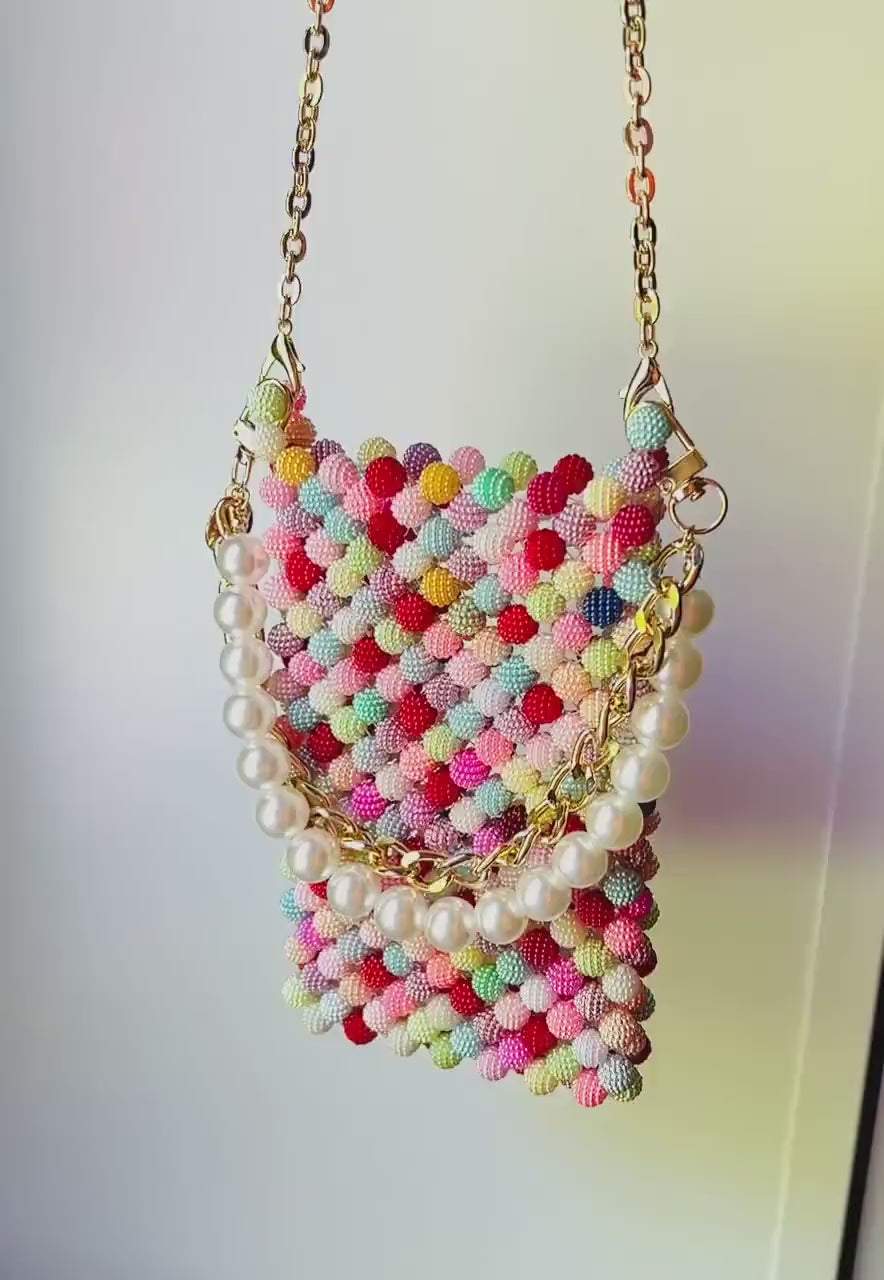 Beaded Phone Bag: Acrylic Pearl Crossbody Clutch