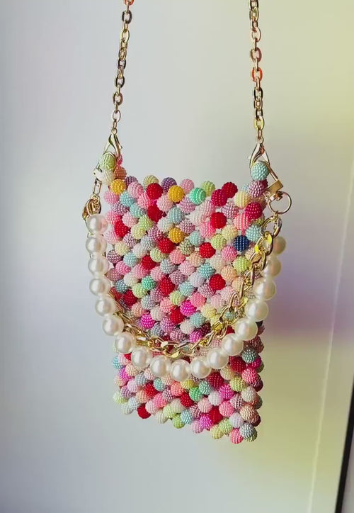 Beaded Phone Bag: Acrylic Pearl Crossbody Clutch