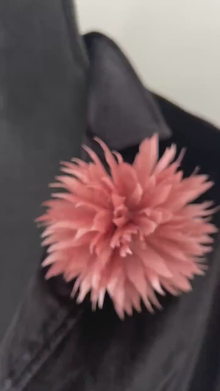 Handcrafted Satin Flower Pin: Elegant Black & Red Accent