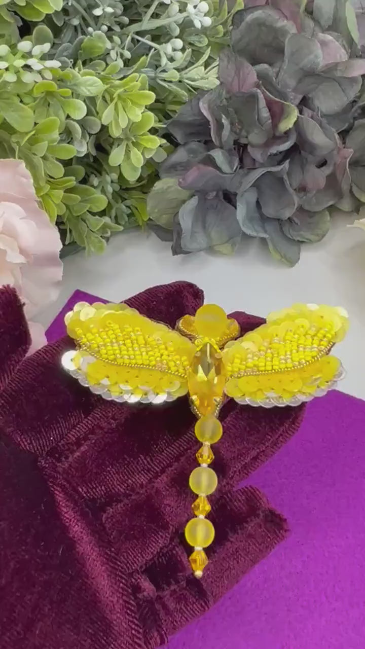 Beaded Dragonfly Pin: Miyuki Beads, Sequins, Crystals