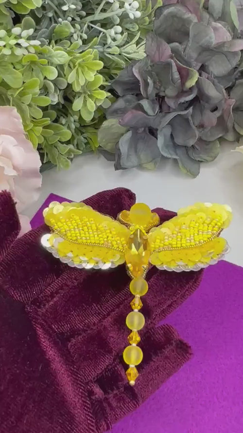 Beaded Dragonfly Pin: Miyuki Beads, Sequins, Crystals