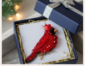 Red Cardinal Bird Pin – Handcrafted Beaded Brooch